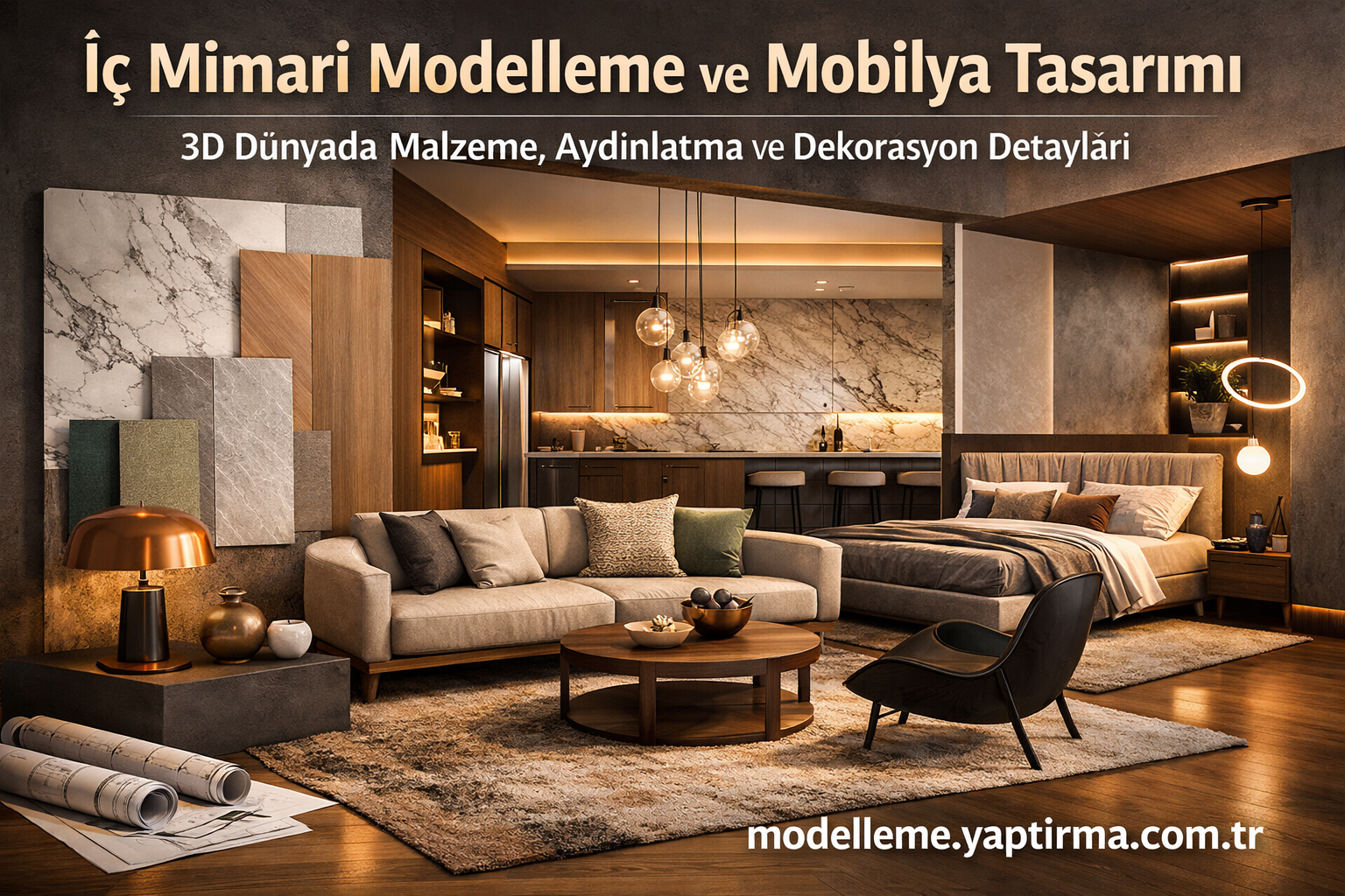 Read more about the article İç Mimari Modelleme ve Mobilya Tasarımı – 3D Dünyada Malzeme, Aydınlatma ve Dekorasyon Detayları
